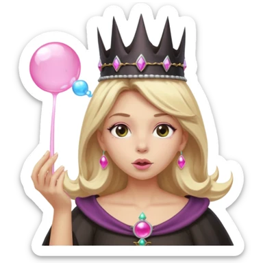 A pink bubble blonde witch with a crown instead of a witch hat sticker