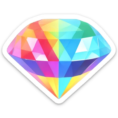 round cut white diamond with holographic rainbow reflections sticker