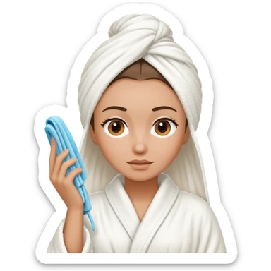 Women wearing shower robe and wrap the hair with towel sticker