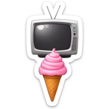 A pink TV with strawberry icecream sticker