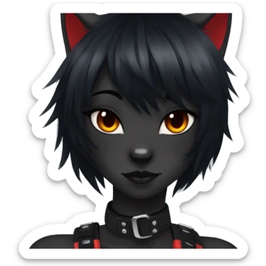 Anthro Edgy Cool Beautiful Black Cat-Fursona with Emo Hair-bangs with Red Streaks Chest Harness sticker