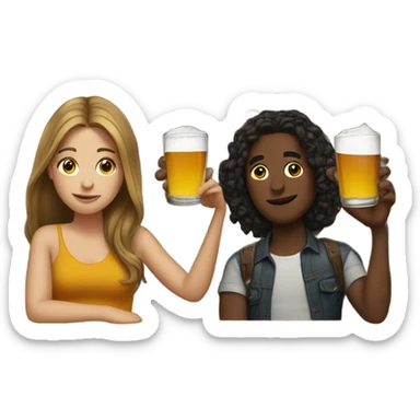 3 friends at a bar drinking 1 white boy 1 white girl 1 brown girl sticker