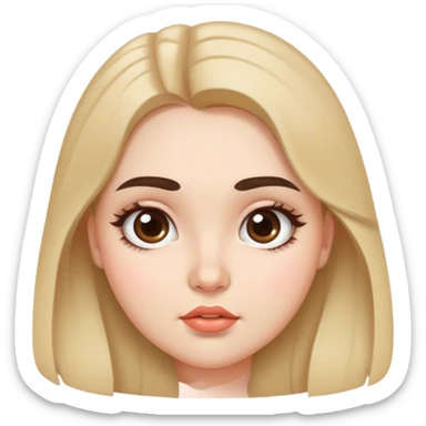 The emoji is of a 24-year-old girl with long eyebrows, fair skin, long hair, big eyes, a chubby face, beautiful cheeks, and full lips. sticker