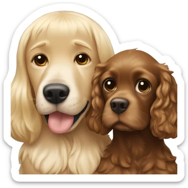 Blonde girl and brown hair boy hugs with cocker spaniel sticker