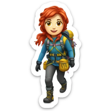 Female winter mountain climber red hair climbing with Greek and EU flags and Easter eggs basket sticker