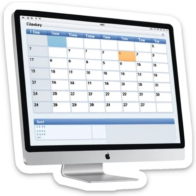 front-facing iMac showing a single day calendar with time slots listed vertically and several booked client slots sticker