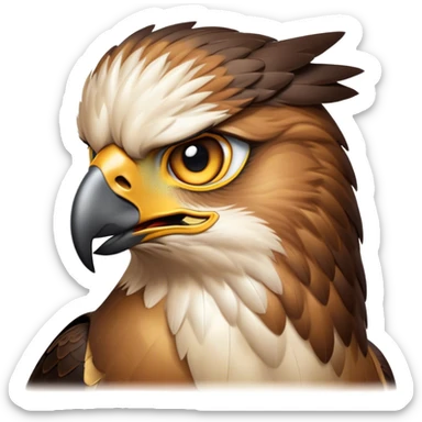 Cinematic Noble Hawk Portrait Emoji, Poised and regal, with a sturdy, agile build, a sharp, hooked beak, and intense, focused eyes that exude predatory precision, Simplified yet sharp and sophisticated features, highly detailed, glowing with a soft, golden glow, high shine, intelligent and vigilant, stylized with an air of aerial mastery, focused and determined, soft glowing outline, capturing the essence of a watchful and confident hawk that appears ready to soar out of the screen with effortless authority! sticker