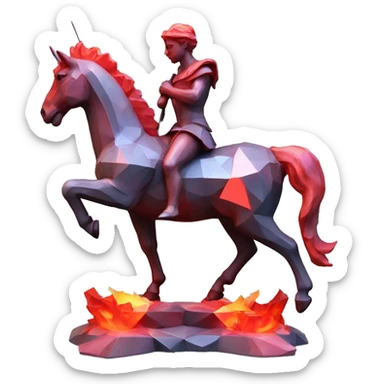 A Sagittarius sculpture with a geometric, faceted design. The Sagittarius is standing upright with angular and baroque features. The vibrant red flame colors highlights the sharp edges and planes. sticker