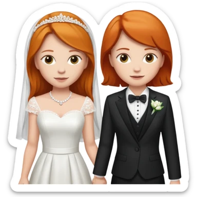 two girls getting married. one lesbian ginger in a suit. one brunette in a dress sticker
