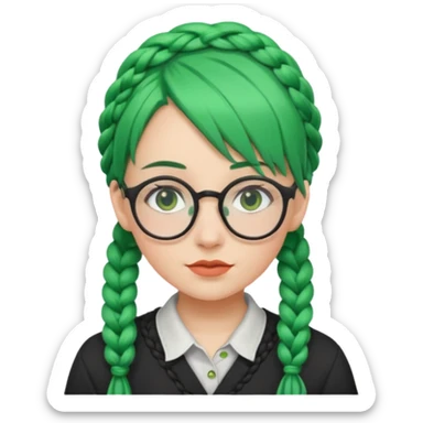 girl with green hairs, braids and spectacle sticker
