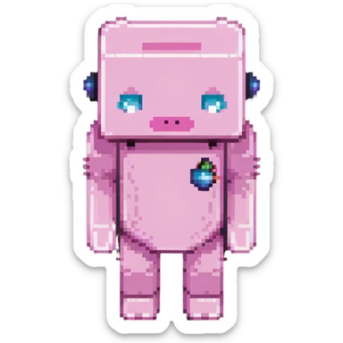 Minecraft pig, full body, pink blocky animal with square head and square body sticker