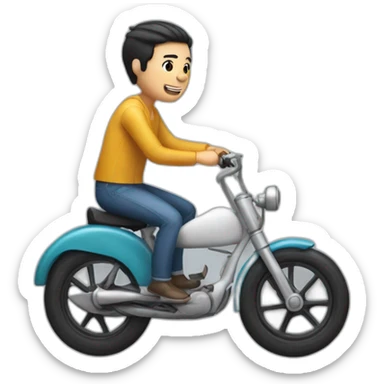 white skin men with short black hair riding a funny toy bike sticker