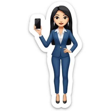 beautiful fit tall woman boss, with long straight black hair, with make up, black eye liner, smile, mexican, brown skin, wearing beautiful profesional outfit and white earings, full body sticker