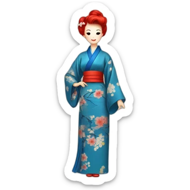 woman Chinese Red and blue hair 50´s kimono sticker