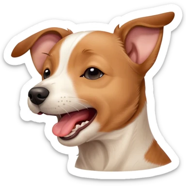 Cinematic Cute Yawning Jack Russell Terrier Portrait Emoji, Head tilted slightly with a dramatic, wide-open yawn, showcasing a compact, energetic form with floppy ears and sleepy, half-closed eyes, a slightly open mouth revealing gentle canine charm, Simplified yet irresistibly adorable features, highly detailed, glowing with a soft, cozy glow, high shine, relaxed yet expressive, stylized with a dash of whimsical canine ease, soft glowing outline, capturing the essence of a drowsy yet affectionate Jack Russell Terrier that appears ready to stretch out and yawn its way out of the screen! sticker