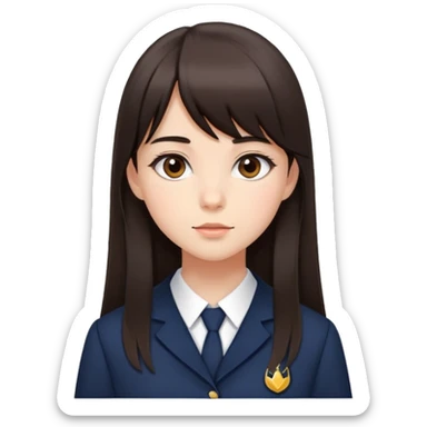 Girl in elegant school uniform with dark brown bangs, long straight hair, minimal makeup, attractive expression sticker