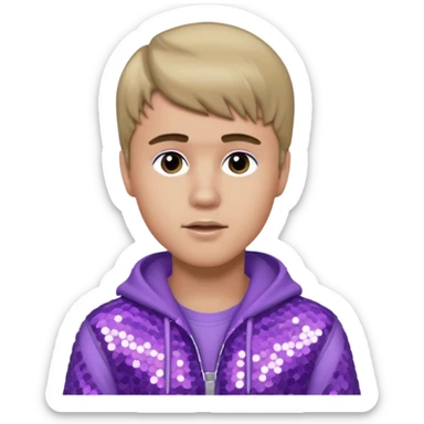 Justin Bieber with dark blonde hair, lilac sequin outfit sticker