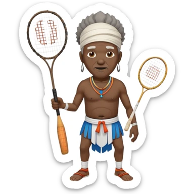 ancient shaman old black man with 1 badminton racket sticker
