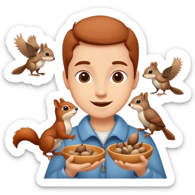 person feeding birds or squirrels, cheerful and caring sticker