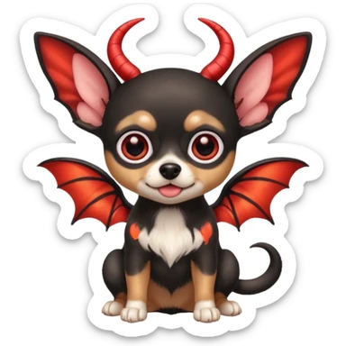 Black and tan chihuahua with fairy wings and devil horns and big eyes  sticker