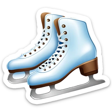 An icon showing a pair of elegant ice skates gliding across a smooth, frozen rink with snowflakes in the air. In the background, twinkling lights, winter trees, and cheering spectators create a festive atmosphere. Transparent background highlights the grace and charm of ice skating. sticker