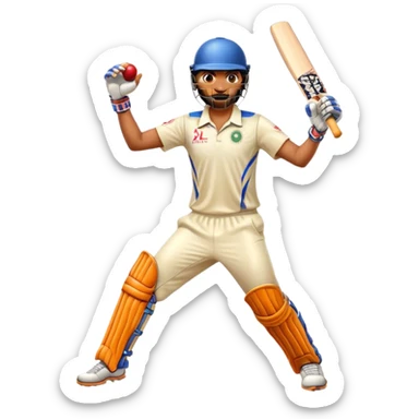 Cinematic Realistic Cricket Pop Culture Emoji, depicted with a dynamic, action‚Äêpacked scene capturing the spirit of India's beloved sport rendered with vibrant textures and energetic lighting. sticker