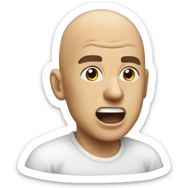 A bald man yelling into the wind sticker