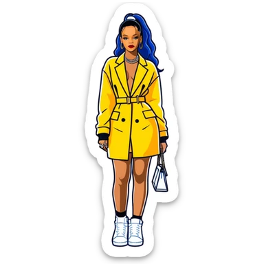 8k, 5000x5000px resolution, clean, smooth, thin lines, ultra detailed, hyperrealism, celebrity, best selling singer, and director of fenty, 2023, Rihanna. Glossy appearance, vivid, bright colors, full body view. sticker