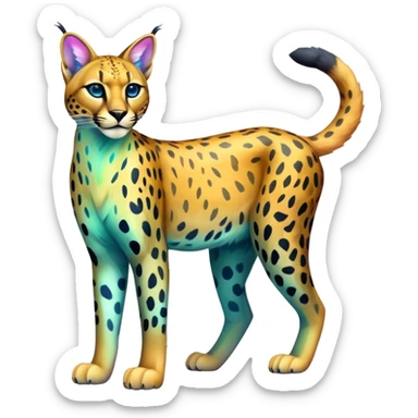Colorful vibrant transparent iridescent luminescent ethereal fantasy-lynx-leopard-cheetah-caracal-serval-feline-hybrid-animal, full-body sticker