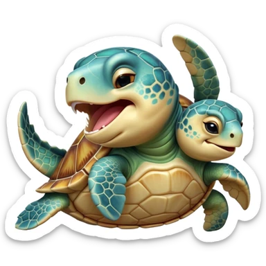 Cinematic Cute Yawning Sea Turtle Portrait Emoji, Head tilted slightly with a dramatic, wide-open yawn, showcasing a stately, patterned shell and a smooth, aged body with sleepy, half-closed eyes, Simplified yet irresistibly adorable features, highly detailed, glowing with a soft, cozy oceanic glow, high shine, relaxed yet expressive, stylized with a dash of whimsical marine charm, soft glowing outline, capturing the essence of a drowsy yet affectionate sea turtle that appears ready to stretch out for a nap! sticker