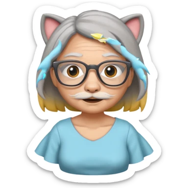 create me a slack emoji of a very old tiger shark, dressed like an old lady, with grey hair and glasses sticker