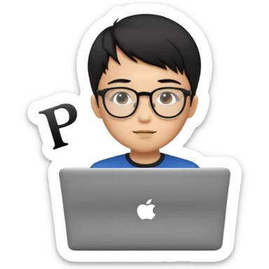 A young boy DEVELOPER WITH A laptop, black straight short hair, wearing glasses, he is asian

Add the letters "PIF" floating around him sticker