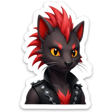 Shiny cool badass Fiery gothic evil black and red salandit-Liten-torracat with a red Mohawk  sticker