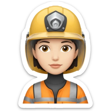 A light-skinned person with short dark hair, wearing a helmet and an oval face with a neutral look. sticker