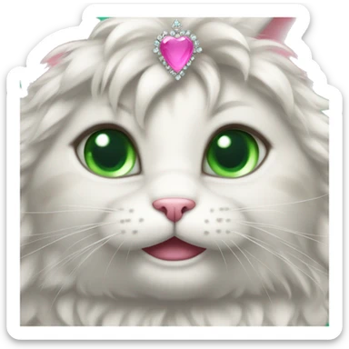 fluffy cat with green eyes in a princess dress and a pink tiara sticker