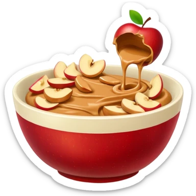 apple pieces in bowl with peanutbutter sticker