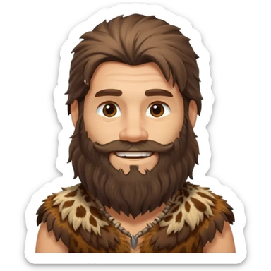 smiling caveman with a beard and animal skin clothing emoji sticker