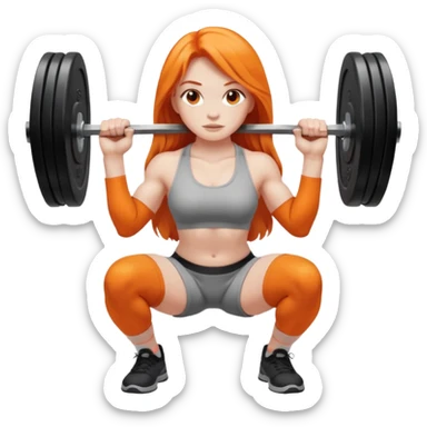 Pale girl with long orange hair squatting weight sticker