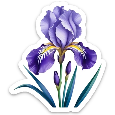 Japanese style iris flower (hanashobu) with elegant simplified lines like in ukiyo-e art, blue-purple color, traditional composition with flowing brush-like strokes sticker