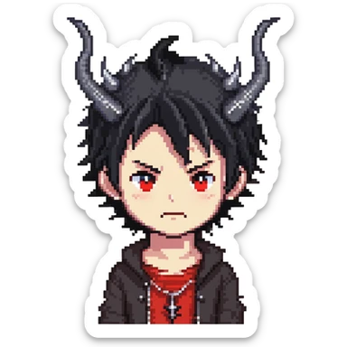 Cool anime devil boy with spiky black hair and horns sticker
