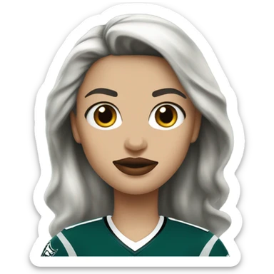  White female dark hair red lips wearing Philadelphia Eagles jersey sticker