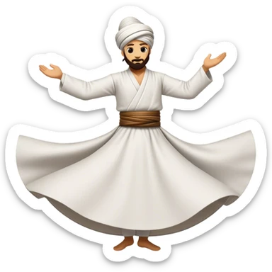 Cinematic Realistic Whirling Dervish Pop Culture Emoji, showcasing a mystical portrayal of traditional Sufi dance rendered with fluid textures and dynamic, spiritual lighting. sticker