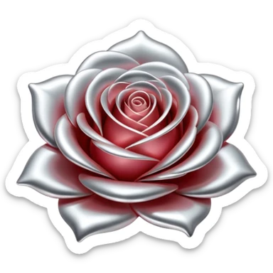 A rose emoji made of liquid silver metal, smooth metallic petals, reflective chrome surface, soft gradients, elegant shape, minimalistic iOS emoji style, centered, clean white background, realistic highlights, no text sticker
