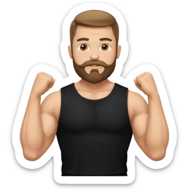 generate an ios genmoji of a fair guy wearing a sleevless black tshirt with big biceps and a goatee beard sticker