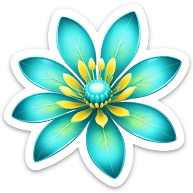 Pastel black and cyan iridescent transparent bio-luminescent flower with yellow accents sticker
