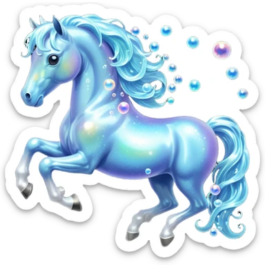 A magical horse made entirely of transparent bubbles and water, with a flowing mane of small bubbles sticker