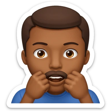 man putting his both fist on his mouth sticker