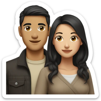 Brown eyes tan skin Asian man with brown eye black hair light fair skin woman in love  sticker