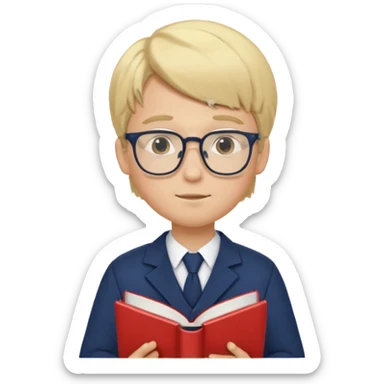 Boy student wearing uniform, glasses, hold book in front of their chest, blonde hair, white skin sticker