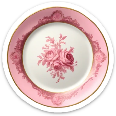 vintage rococo highly detailed flower pink plate sticker